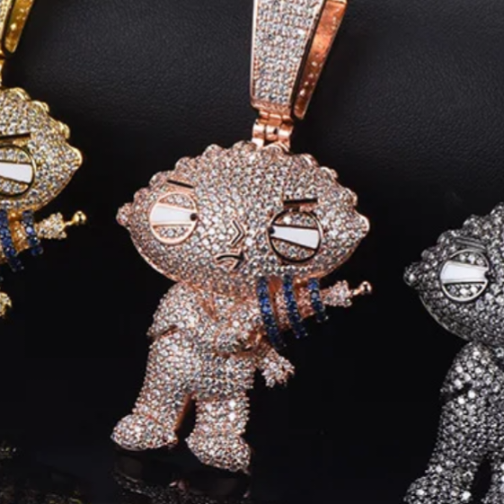 1178 |O| Rose Gold-Plated Brass Iced Out CZ Cartoon Character Blaster Pendant