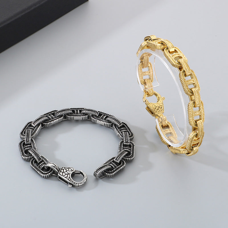 2020 |M| 316 Stainless Steel Antique Silver-Tone Anchor Link Chain Bracelet | 9 in