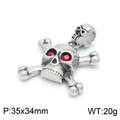 1079 Skull & Crossbones Rhinestone Pendant – Stainless Steel – Red Eyes