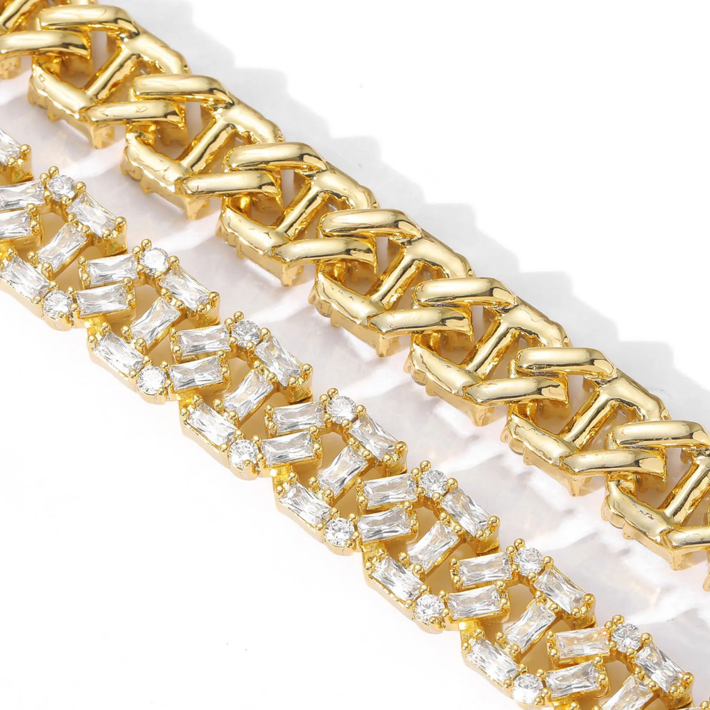 2013 |H| Gold-Plated Brass Bracelet with 5A+CZ Stones | 8 in