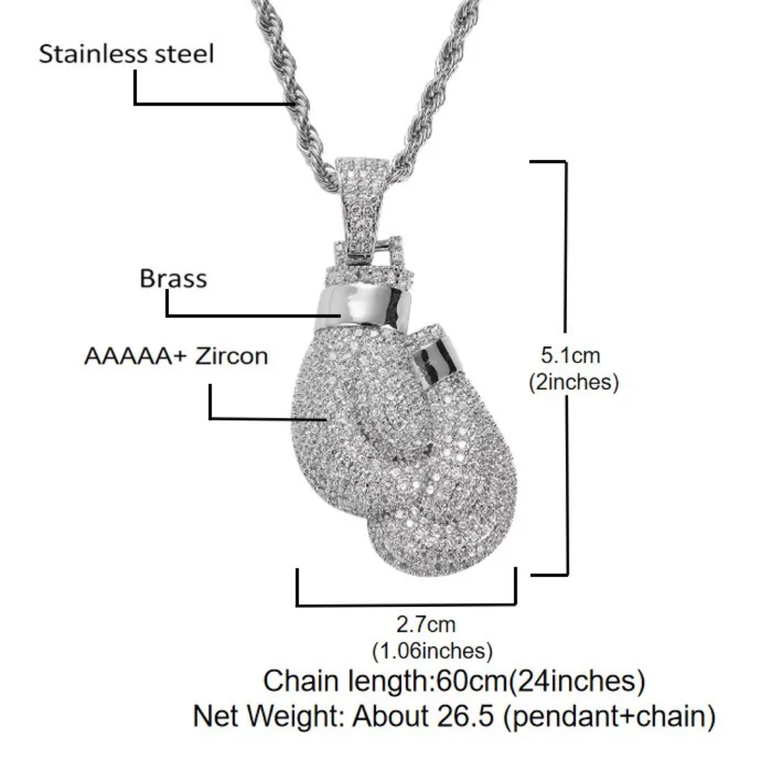 1055 Iced Boxing Gloves CZ Pendant – Gold-Plated Brass