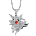1131 Silver-Plated Stainless Steel Iced Out Running Electric Mouse Cartoon Character Pendant
