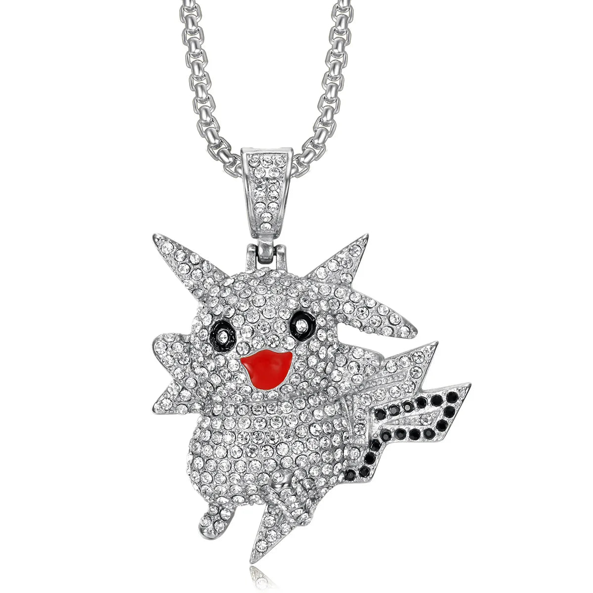 1131 Silver-Plated Stainless Steel Iced Out Running Electric Mouse Cartoon Character Pendant