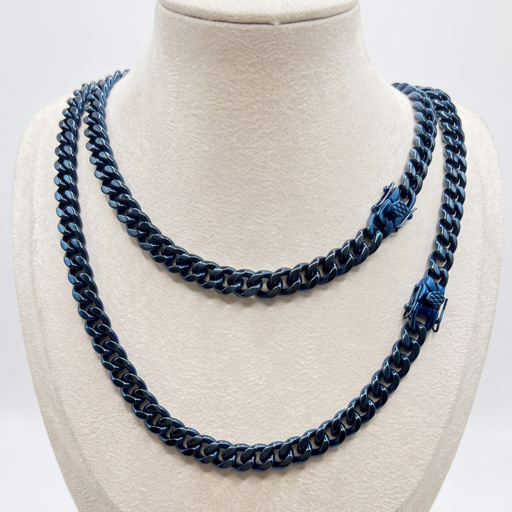 7006 |L| Blue Plated Stainless Steel Matte Cuban Link Chain