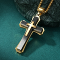 1116 Gold-Plated & Black Stainless Steel Three-Layer Cross Pendant