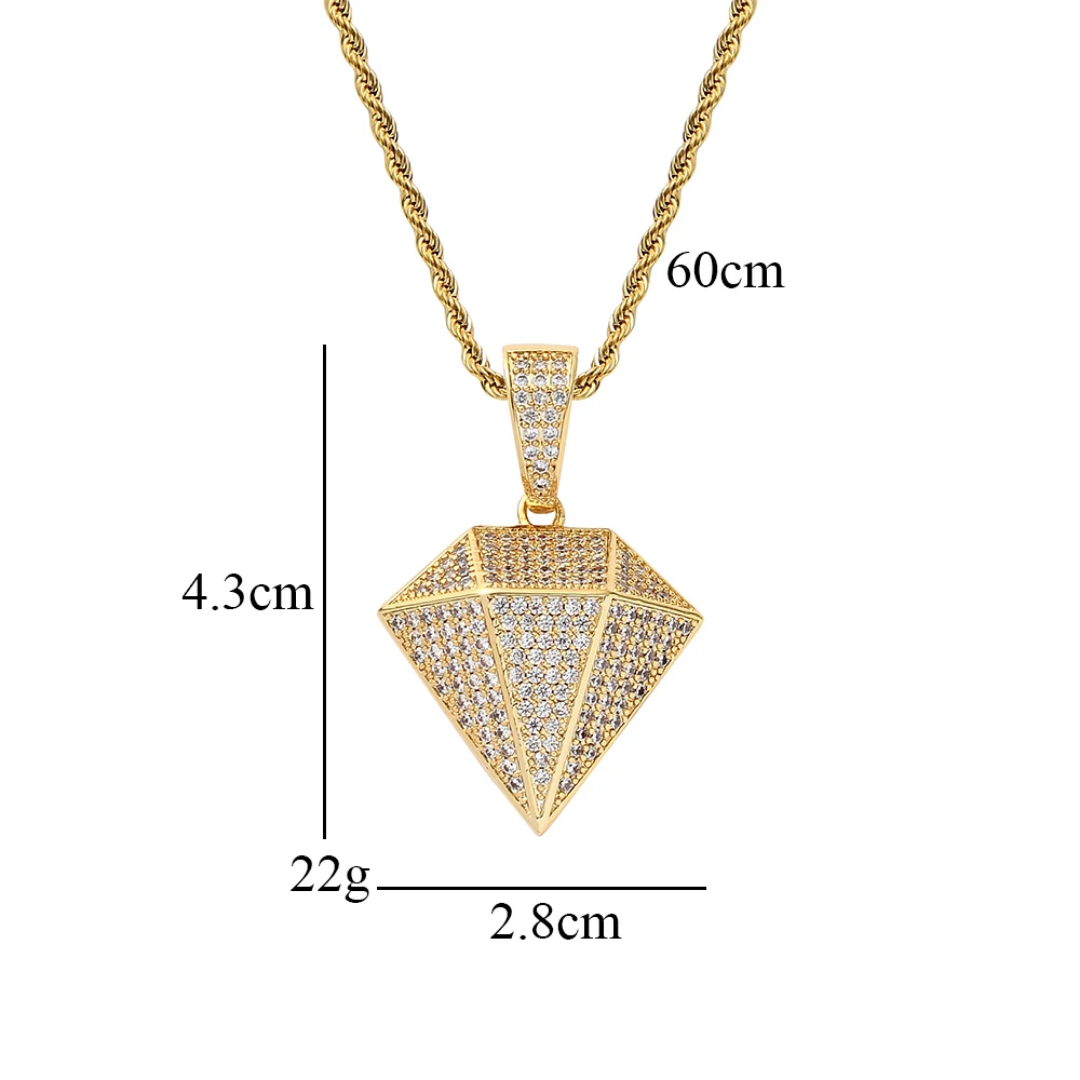 1039 HQ Iced Diamond-Shaped CZ Pendant – Gold-Plated Brass