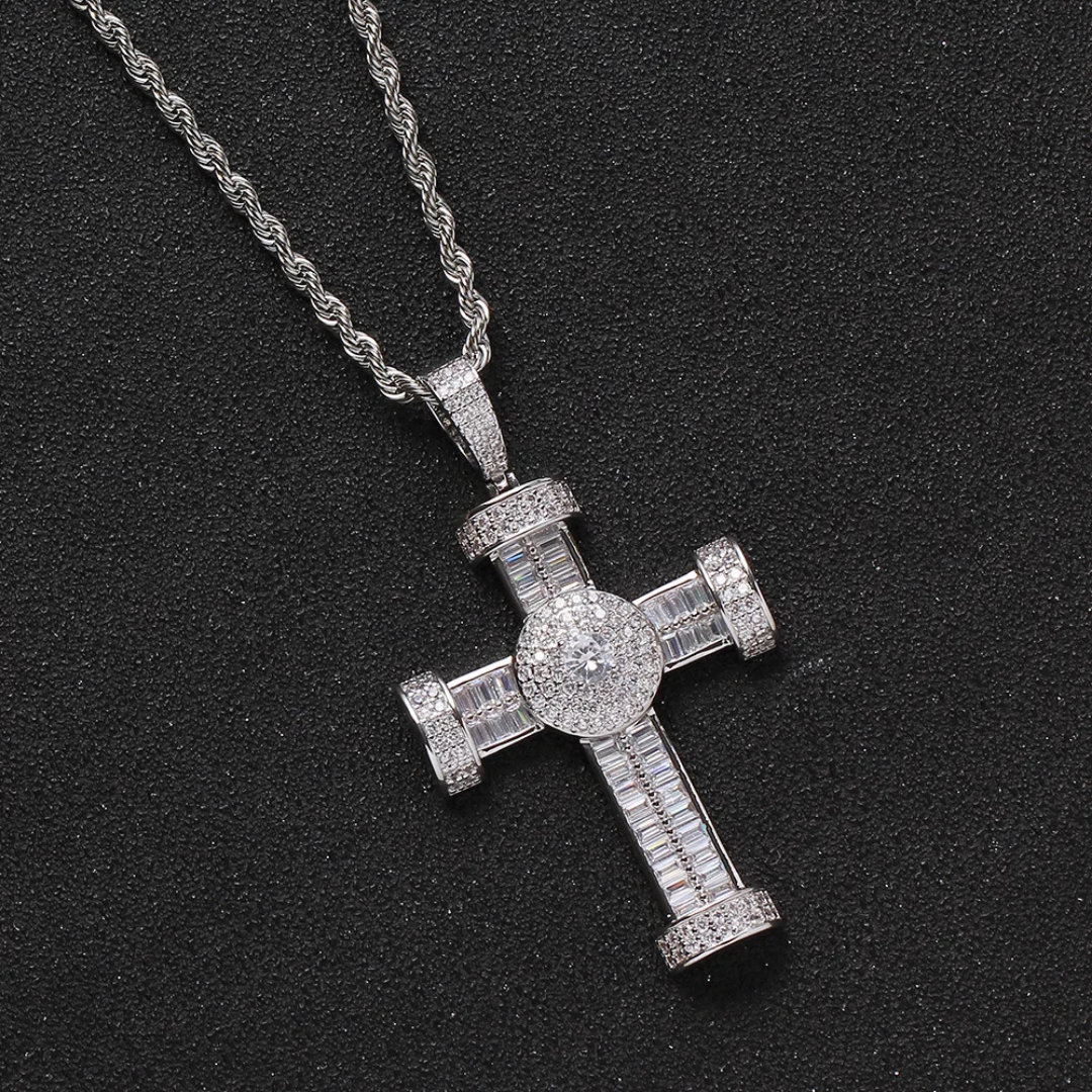 1133 |O| Silver-Plated Brass Iced Out CZ Cross Pendant
