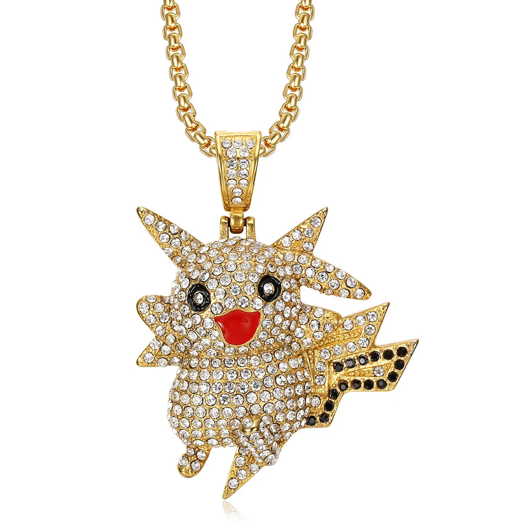 1132 Gold-Plated Stainless Steel Iced Out Running Electric Mouse Cartoon Character Pendant