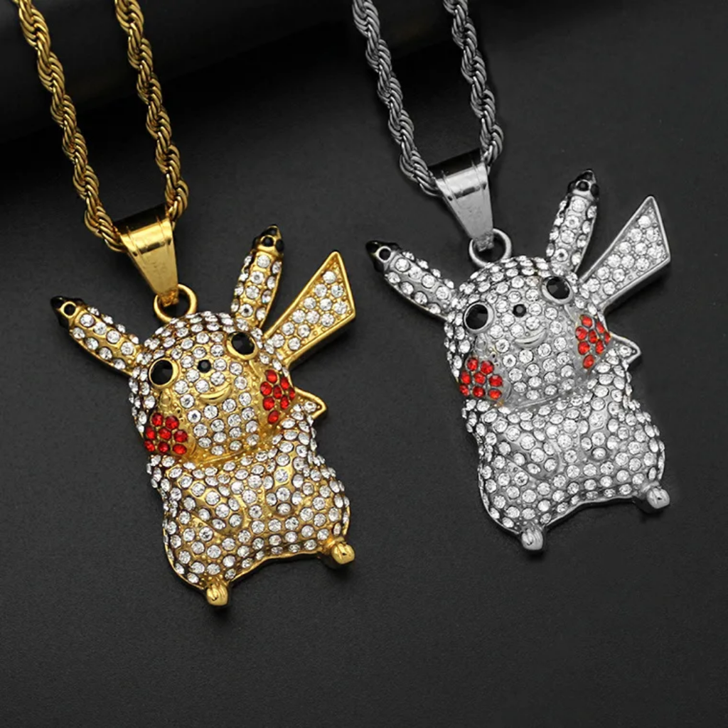1029 Silver 316 Stainless Steel Iced Out Electric Mouse Cartoon Character Pendant