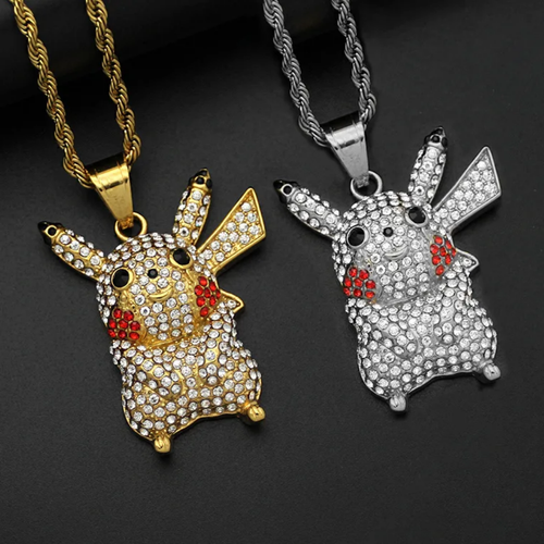 1029 Silver 316 Stainless Steel Iced Out Electric Mouse Cartoon Character Pendant