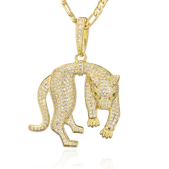 1098 Gold-Plated Leopard CZ Pendant – Brass, Unisex