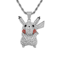 1029 Silver 316 Stainless Steel Iced Out Electric Mouse Cartoon Character Pendant