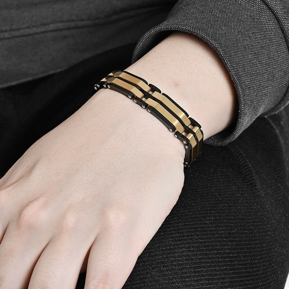 2002 |M| 6-Layer Two-Tone Stainless Steel Bracelet