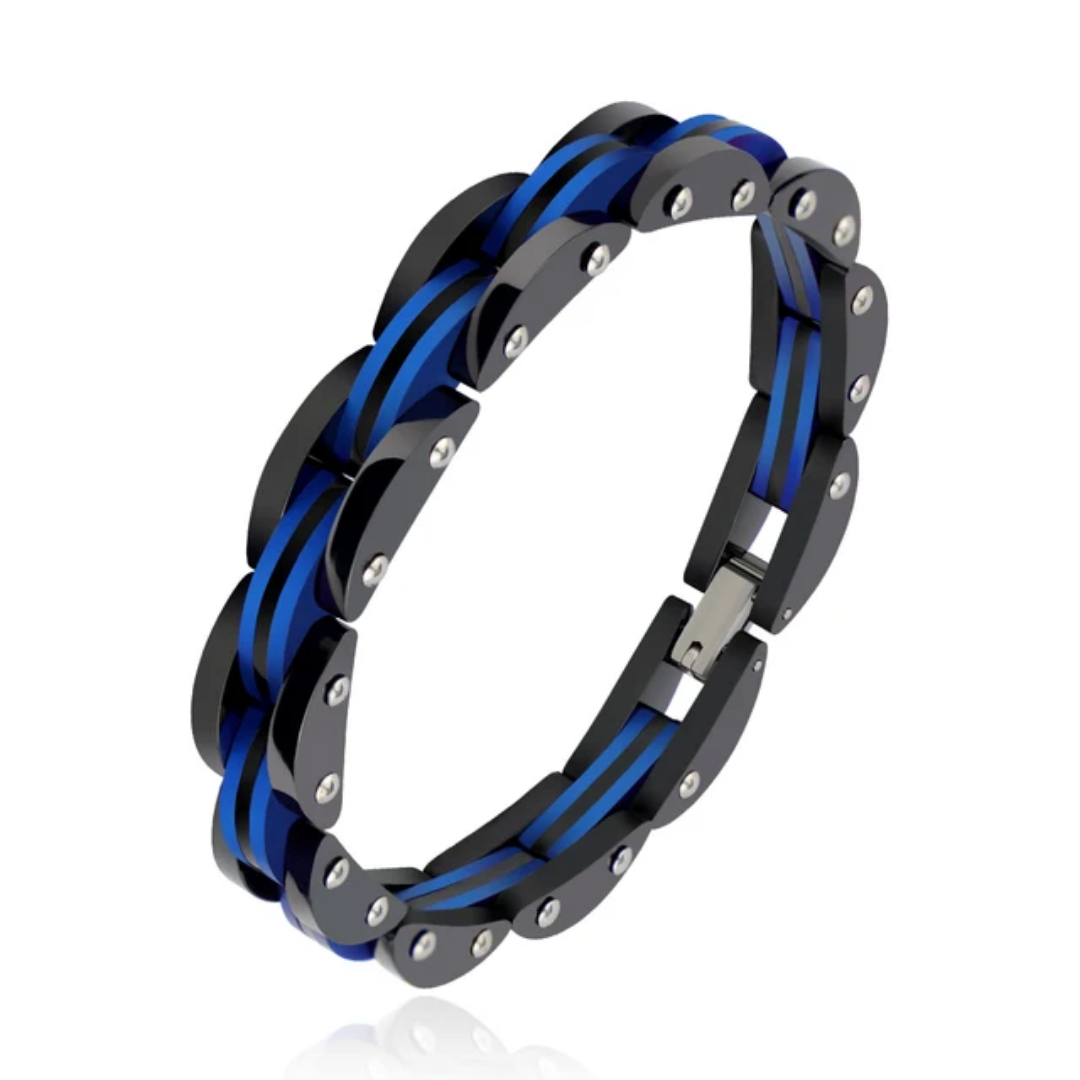 2009 |M| 316 Stainless Steel Black & Blue Link Bracelet | 8.5 in