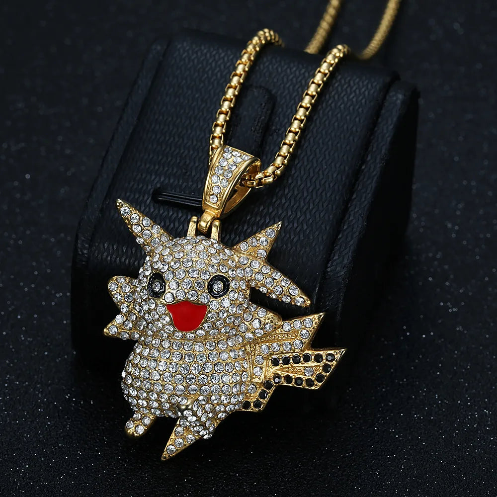 1132 Gold-Plated Stainless Steel Iced Out Running Electric Mouse Cartoon Character Pendant