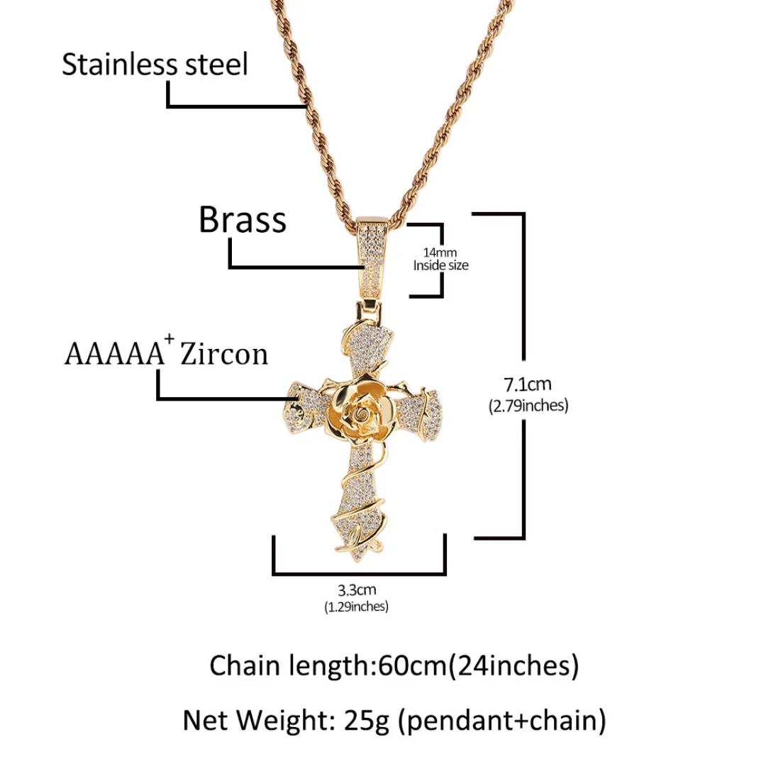 1046 HQ Iced Cross 5A CZ Pendant – Gold-Plated Brass