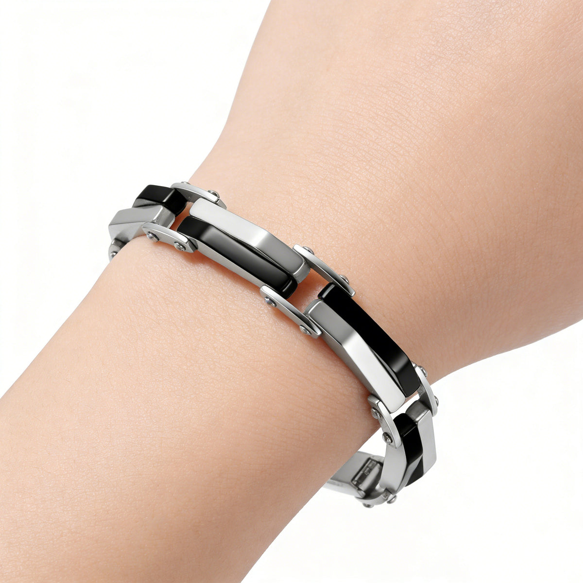 2003 |M| Multi-Row Two-tone Stainless Steel Geometric Bracelet