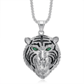 1067 Rhinestone Tiger Head Pendant – Silver-Tone Stainless Steel