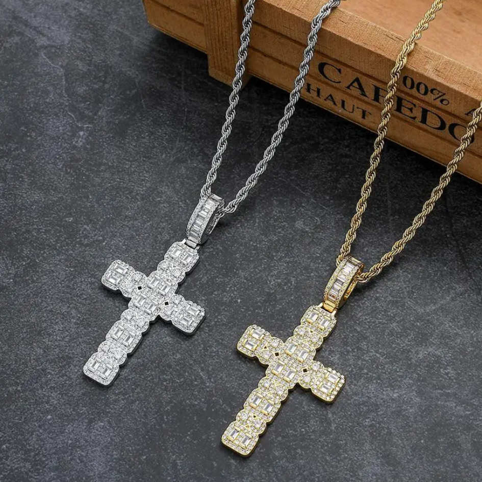1097 Gold-Plated CZ Cross Pendant, Unisex
