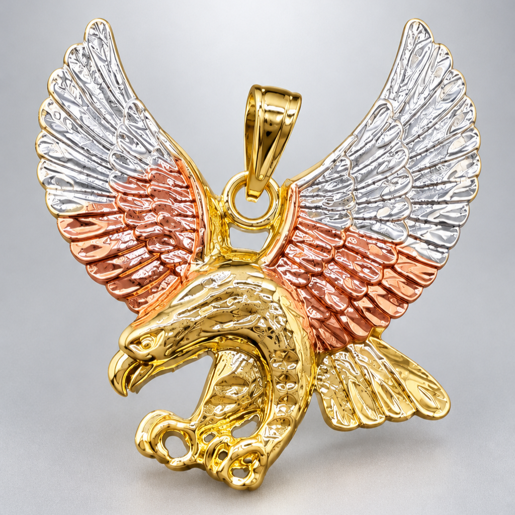 1101 HQ 18K Gold-Filled Brass Tricolor Eagle Pendant – Unisex