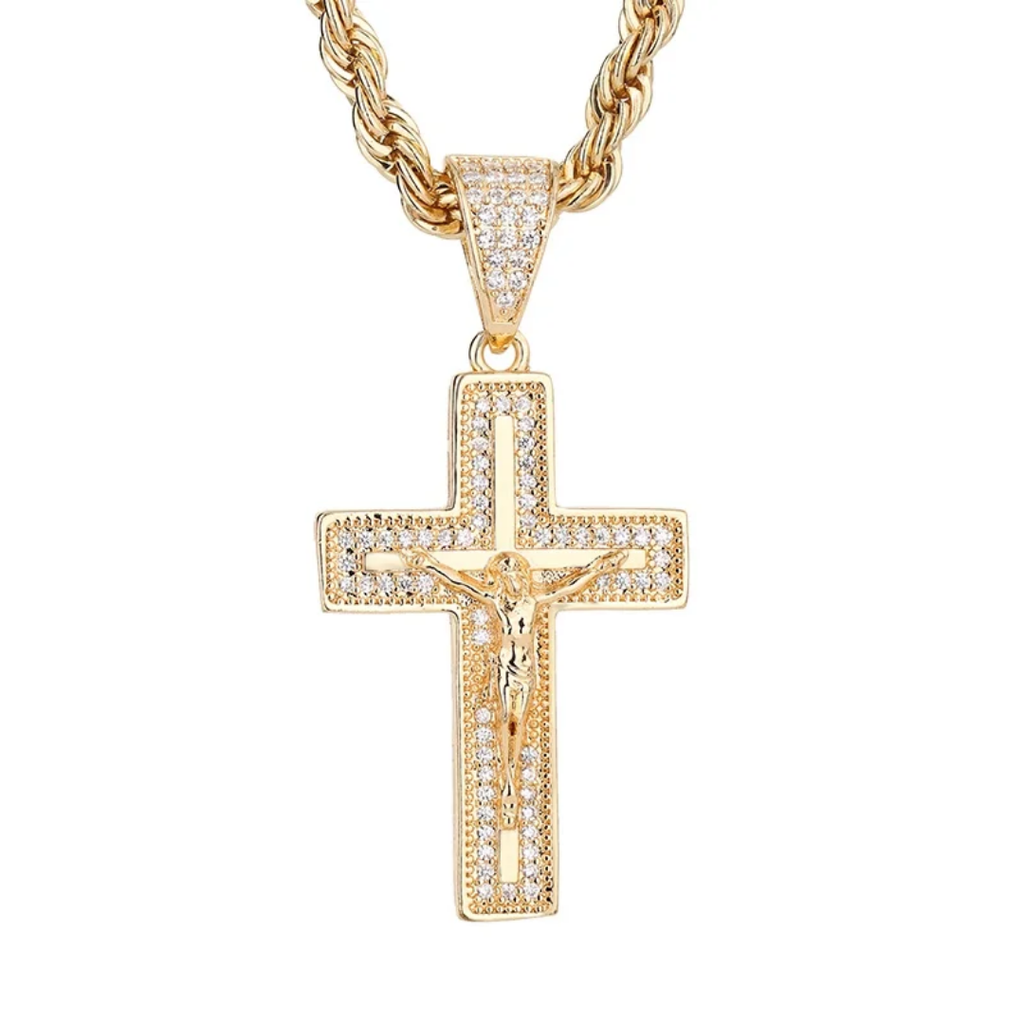 1146 |O| Brass Iced Out Jesus Crucifix Cross Pendant | Gold-Plated