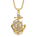 1107 Anchor Ship Wheel Rhinestone Pendant – Gold Stainless Steel
