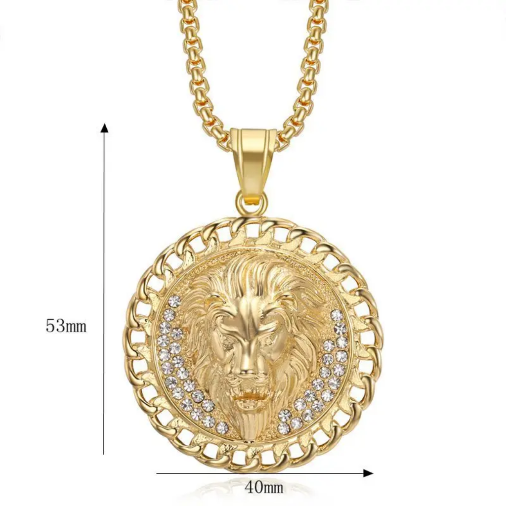 1066 Lion Head Rhinestone Pendant – Silver-Tone Stainless Steel