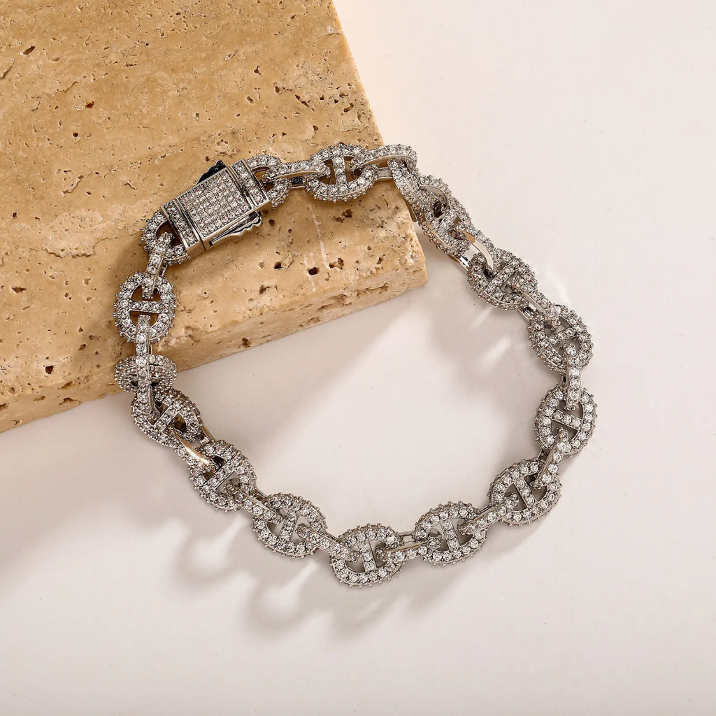 2014 |H| 18K Gold-Plated Brass Pig Nose Bracelet with 5A+CZ Stones | 8 in