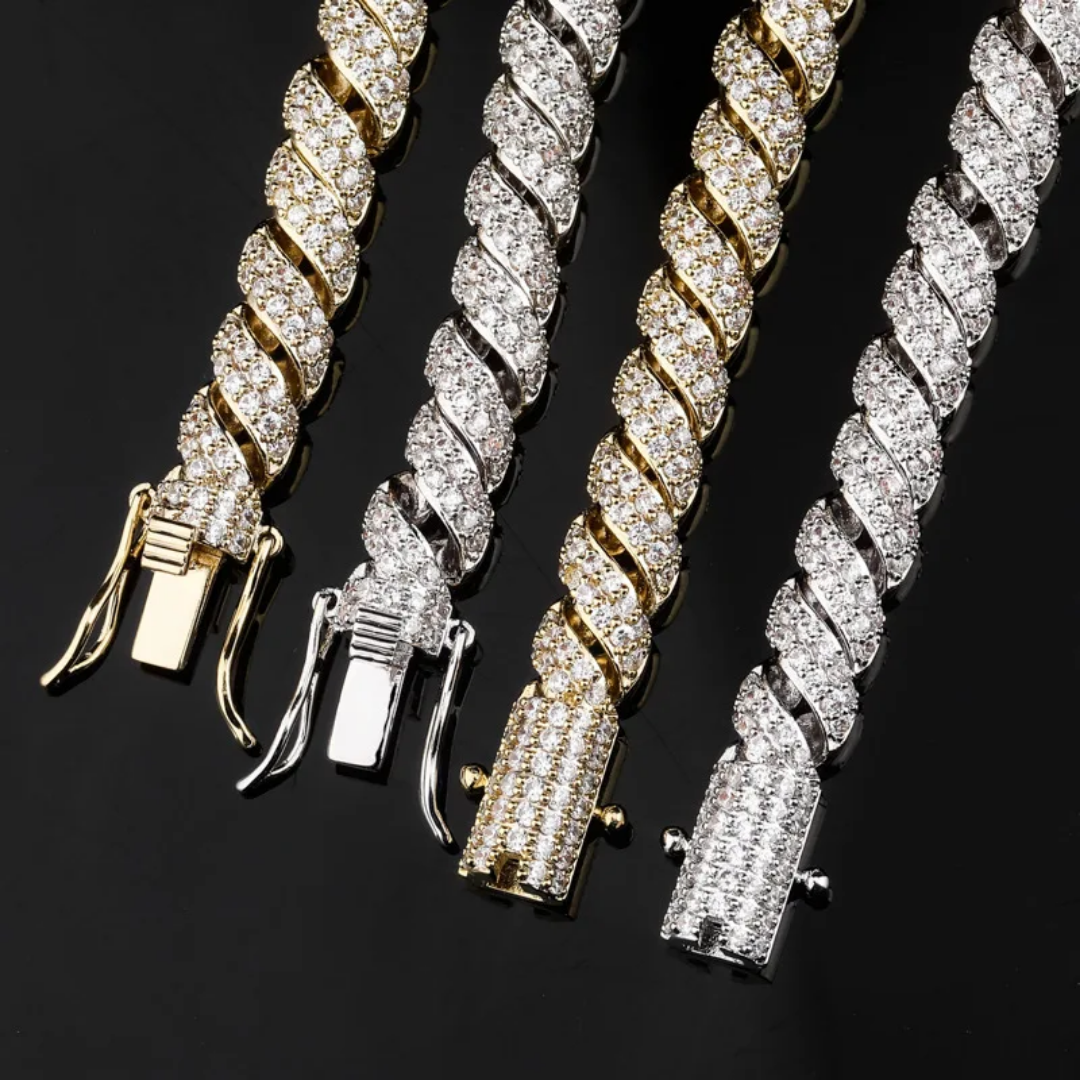2015 |H| Brass 3A+CZ Twist Chain Bracelet | Gold-Plated or Silver-Plated