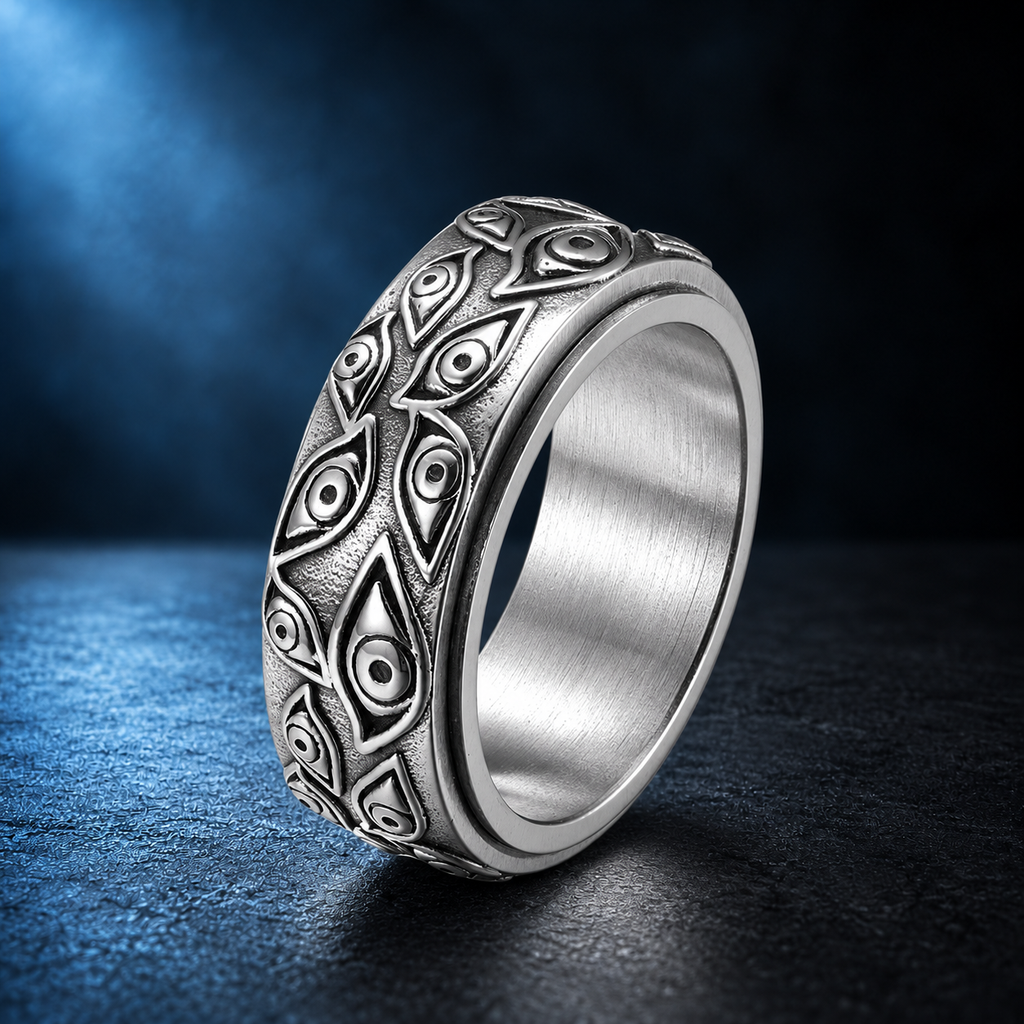 9024 |J| Silver-Plated Stainless Steel All-Seeing Eye Spinner Band Ring