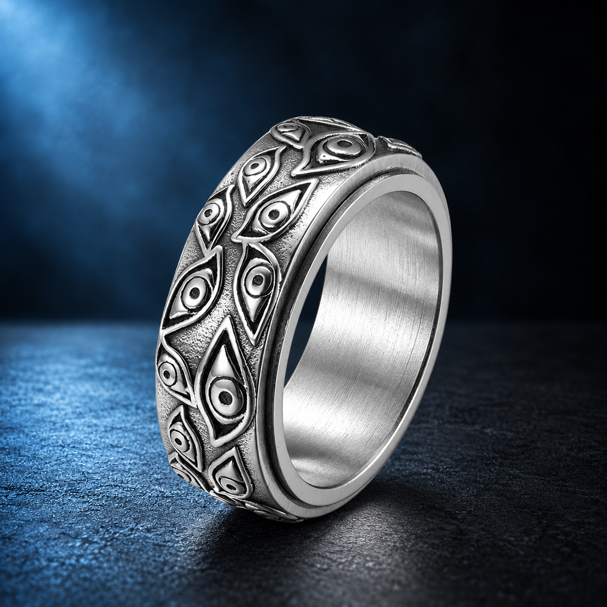 9024 |J| Silver-Plated Stainless Steel All-Seeing Eye Spinner Band Ring