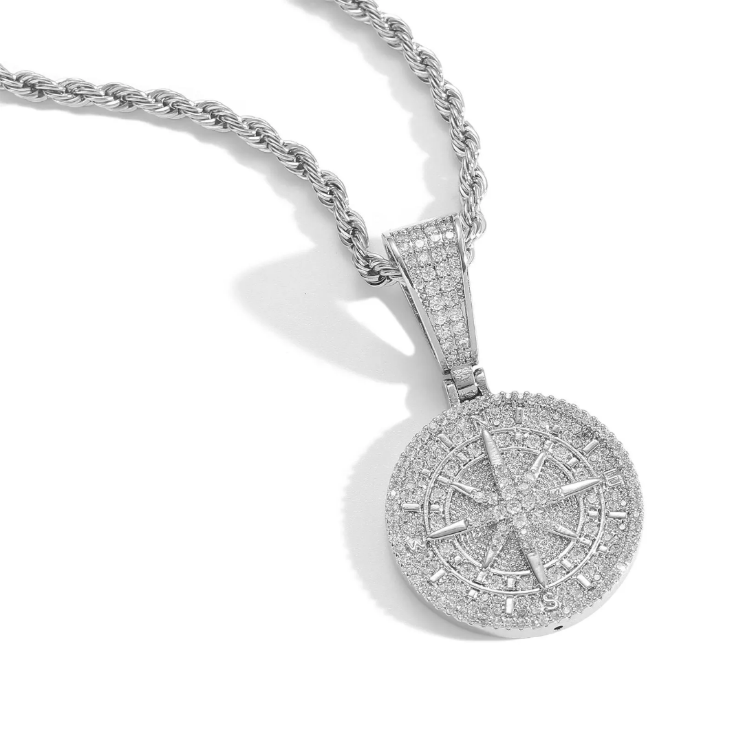 1056 Compass CZ Pendant – Silver-Plated Brass