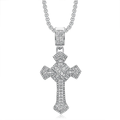 1089 Iced Cross Pendant – Stainless Steel, Rhinestones – Silver