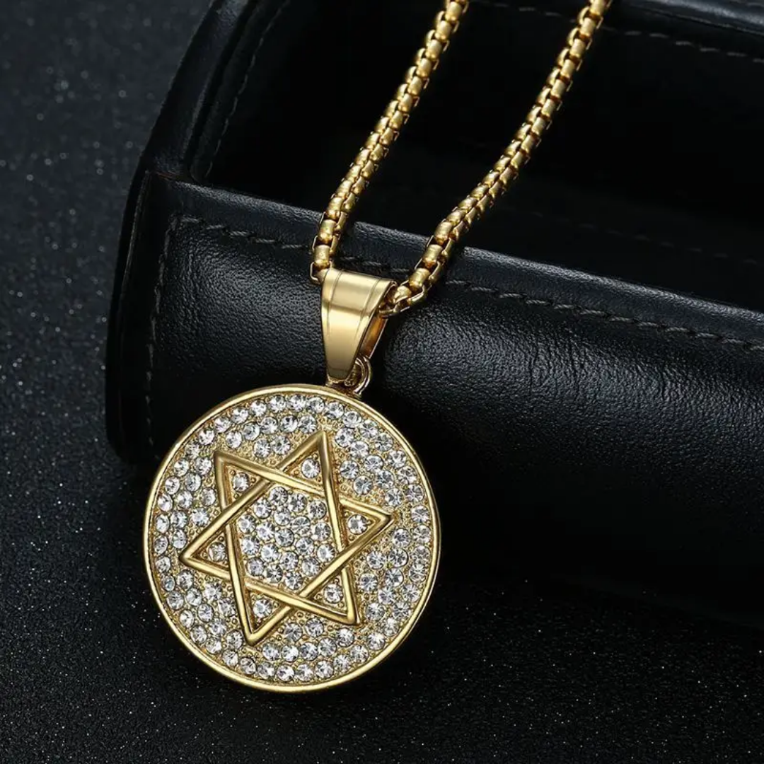 1071 Iced Star of David Rhinestone Pendant – Gold-Plated Stainless Steel