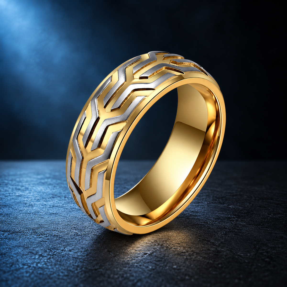 9020 |J| Gold-Plated Stainless Steel Tire Tread Band Ring